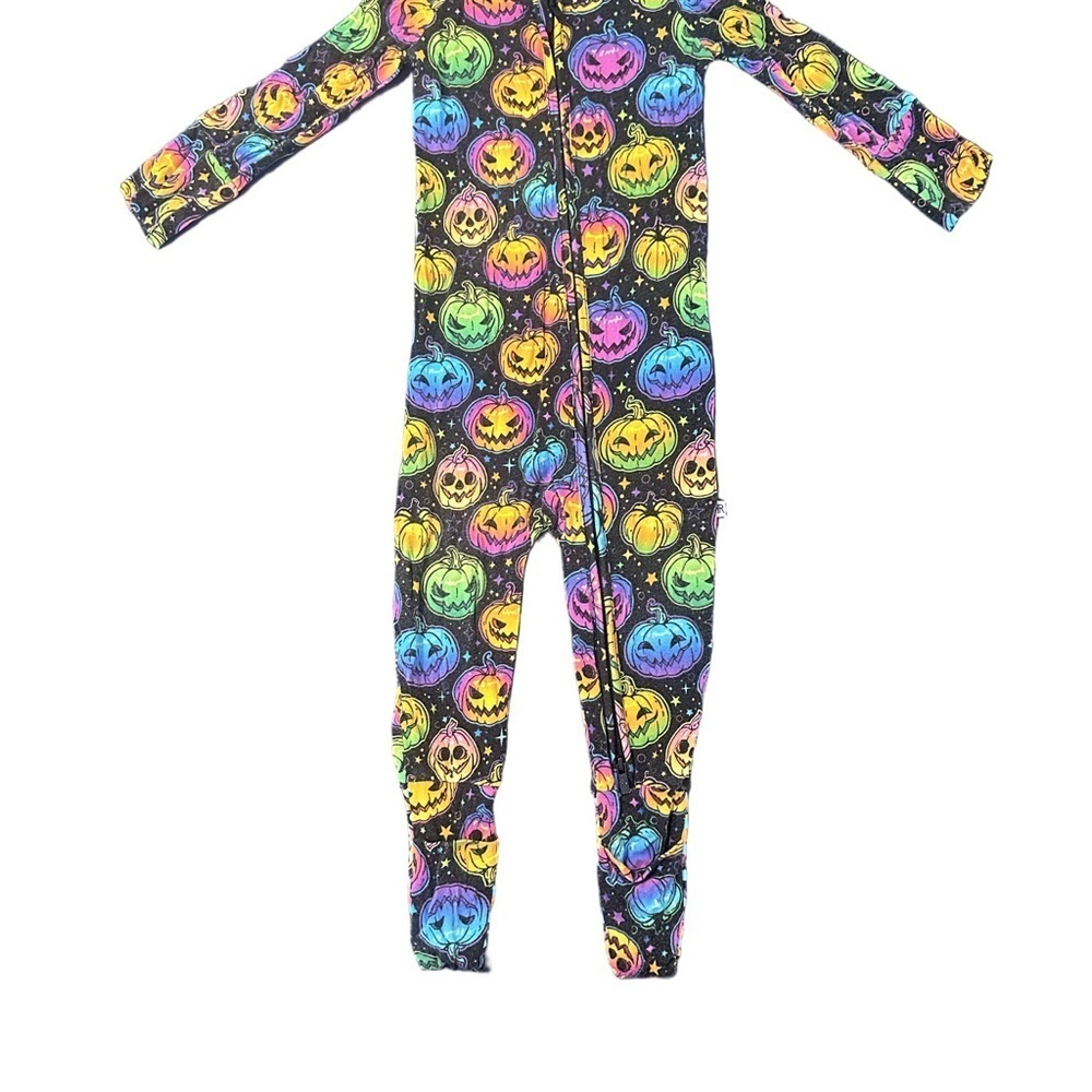 Kids Pumpkin Print Footie Pajamas Colorful